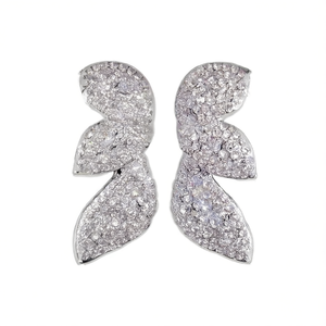 E4782 Orecchini a lobo in oro bianco con cristalli a forma di pianta, micro inserti, gioielli di lusso da donna per feste - Product Image 1