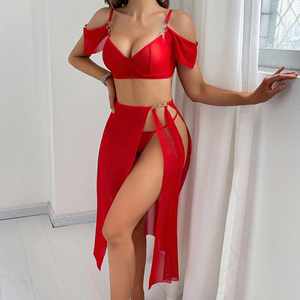 Conjunto de lencería sexy para mujer, vestido largo de malla con hombros descubiertos y abertura alta, transpirable - Product Image 6