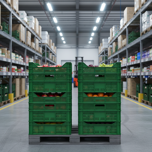 Green Plastic <b>Crate</b> Base Perforated Wall Stackable Industrial Ventilated Storage <b>Box</b> Reinforced Closed Base Leak-proof Bottom - Product Image 3