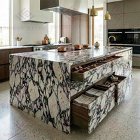 Îlot de cuisine en marbre Calacatta Viola italien, plan de travail en marbre, table centrale en marbre Calacatta Viola, cascade de marbre Calacatta Viola pour cuisine domestique