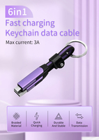 Câble de données porte-clés 6-en-1 USB Type-C en alliage d'aluminium, charge rapide 3A 60W PD, accessoires pour téléphone portable et ordinateur, cadeau d'affaires iOS