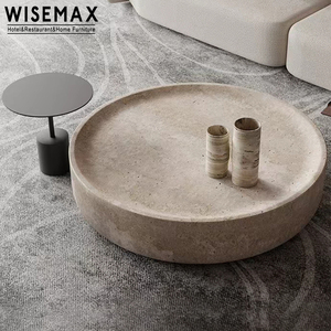 WISEMAX MUEBLES Muebles contemporáneos para el hogar Mesa de centro de mármol natural redonda de lujo Mesa de centro de travertino moderno Sala de estar - Product Image 2