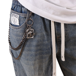 yueli Double Layer Gunmetal Denim Chain <b>Skull</b> Rose Design Waist Chain Punk Hip Hop Fashion Accessory - Product Image 2