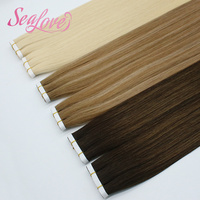 Extensions de cheveux naturels Genius Weft invisibles à bandes adhésives avec kit d'installation et colle pour salon de coiffure et pose DIY