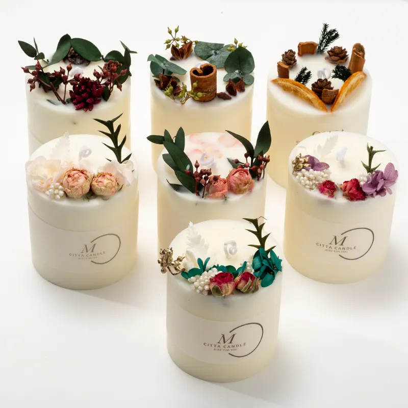 Velas luxuosas de cera de soja, flores perfumadas para decoração com base e caixa de presente, presentes requintados