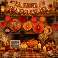 EASTTERN Fournitures de fête : Ensemble de lanternes suspendues en fil métallique et éventails en papier à thème automne (feuilles d'érable) pour décorations de fête de Thanksgiving