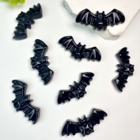 Figurine sculptée en obsidienne naturelle de 6 cm en forme de chauve-souris pour décoration d'Halloween et cadeau, vente en gros