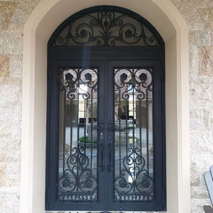 Puerta de Hierro Forjado con Marco de Acero, Vidrio, Estilo Francés en Negro, Cobre, Bronce y Peltre para Escuela, Hogar, Oficina, Hotel, Villa - Product Image 1