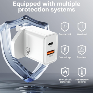 Caricabatterie Rapido da Muro 20W Dual Port PD QC3.0 con Spina EU/UK Tipo C per <span class=keywords><strong>iPhone</strong></span> <span class=keywords><strong>14</strong></span> 15 16 e Smartphone Android - Vendita all'Ingrosso - Product Image 3