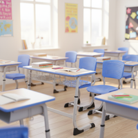 Ensemble de bureau et de chaise d'école moderne à deux places au prix d'usine avec un cadre métallique confortable et un plateau en bois