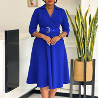 Robe pull mi-longue unie à revers en polyester, style A-line, nouvelle collection automne 2026 pour femmes européennes et américaines grandes tailles