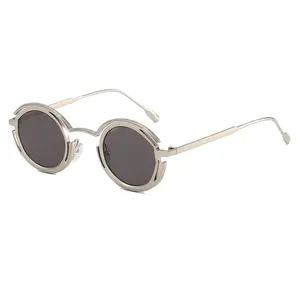 Vintage fashion unique punk sunglasses trendy 2023 custom logo oval lens shades sunglasses metal frame for unisex