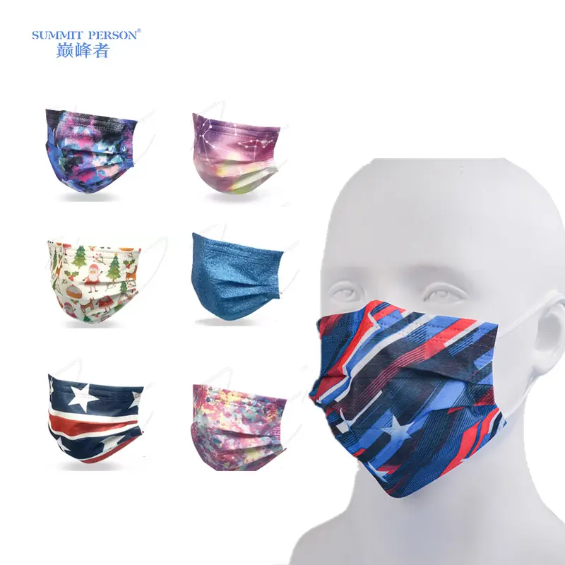 Christmas waterproof face mask fashionable pattern printed 3 layers respirator for adult 50pcs/box