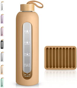 <span class=keywords><strong>Vaso</strong></span> Minimalista de Alta Calidad de 32 oz, Recipiente de Vidrio, Botella de Agua de Vidrio Ecológica con <span class=keywords><strong>Tapa</strong></span> y Funda de Silicona - Product Image 1