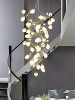 Lámpara de Techo para Sala de Estar de Villa Dúplex, Diseño Artístico Estilo Magnolia, LED Blanco Cálido, Lámpara Colgante para Escalera con Techo Alto