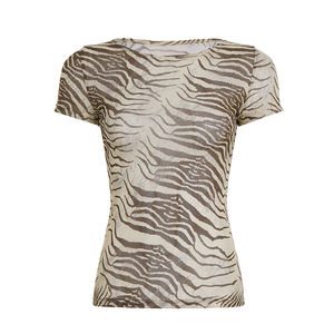 Camiseta de malla con estampado animal para mujer, top transparente de manga corta, moda urbana de verano, venta al por mayor - Product Image 6