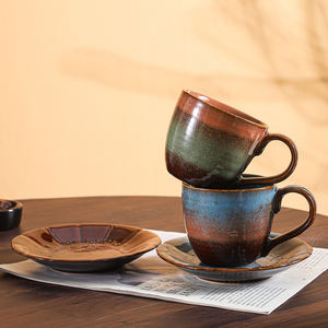 Stile retrò glassa reattiva in ceramica caffè tazza da tè porcellana tazze piattino stampato Logo per Espresso Turkish acqua arabica che serve - Product Image 4