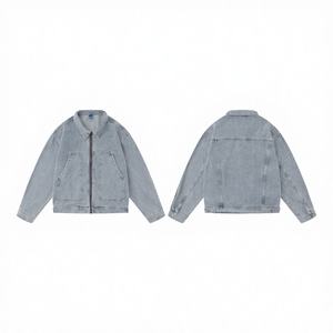 Veste Safari en Denim Bleu Clair TIDEEKU - Patchwork Japonais, Fine, Imperméable, Fermeture Éclair, Grandes Poches, Service OEM - Product Image 4