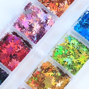 Automne jaune 3D <span class=keywords><strong>flocons</strong></span> ultra-minces 12 grilles miroir feuille d'érable ongles paillettes holographique papillon dégradé plastique vernis - Product Image 6