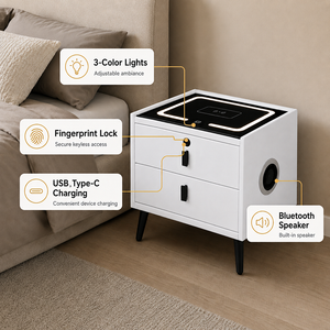 Minimalistischer Smarter Nachttisch mit Kabelloser Ladestation, LED-Licht und Elektronischem Schloss - Product Image 3