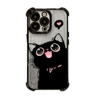 Coque en silicone gel antichoc avec motif chat noir porte-bonheur et chaîne scintillante, style bracelet, pour iPhone 17 Pro Max 16, impression UV