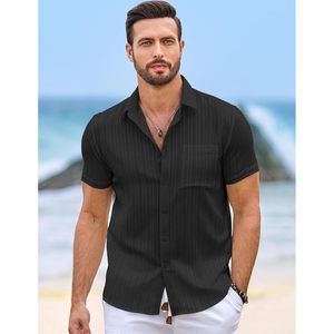 Chemise à manches courtes boutonnée pour homme FOXA, en lin et coton, décontractée, été, plage, respirante, tissu popeline - Product Image 3