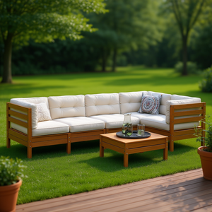 Garden <b>Sofa</b> <b>Set</b> Solid Pine Wood Brown Oxford Fabric Outdoor Furniture Contemporary Design - Product Image 2
