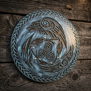 Escudo Vikingo TMI - Diseño Medieval con Técnica de Metal Pulido, Patrón de Cuervo Eivor Valhalla - Product Image 3