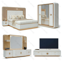 Ensemble de chambre à coucher au design moderne avec cadre en bois, rangement 2 tiroirs, lit king size à hauteur réglable, mobilier de luxe pour appartement et villa