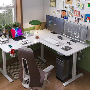 Bureau debout modulaire en bois et métal, convertible, télescopique, en forme de L, ergonomique, réglable en hauteur, table électrique à levage électrique - Product Image 1