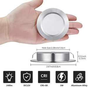 Mini panneau lumineux LED rond simple ultra-plat, encastrable, dimmable, 3W, spot pour armoire, vitrine, camping-car, éclairage intérieur 12V/24V - Product Image 3