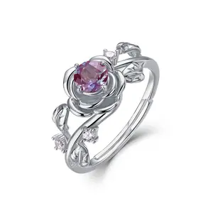 2023 Sterling Silver White Gold Plated Change Color Lab Alexandrite Gemstone Retro Cocktail Ring Flower Wedding Ring Jewellery