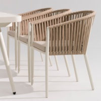 Chaise de salle à manger d'extérieur moderne en corde, fauteuil rembourré avec dossier tressé incurvé pour patio, jardin, balcon, terrasse