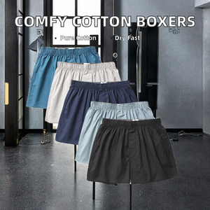 Calzoncillos Bóxer de Algodón Puro para Hombre, de Cintura Media, Cómodos, Holgados, para el Hogar, de Color Sólido, Transpirables, de Tela Tejida - Product Image 3