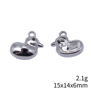 Colgante de <span class=keywords><strong>patito</strong></span> hinchado de 15x14x6mm con <span class=keywords><strong>un</strong></span> solo lazo, de aleación en tono plateado, para pulsera de regalo de baby shower - Product Image 3