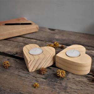 Portavelas de Madera Rústico en Forma de Corazón, Hecho a Mano, Sin Acabado, para Decoración de Bodas, Aniversarios y Fiestas - Product Image 4