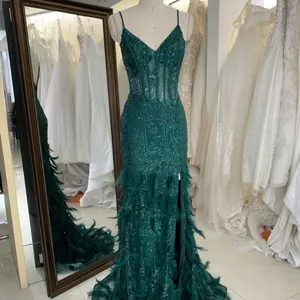 V- Neck feather boning formal elegant mermaid formal fitted evening prom dresses 2023