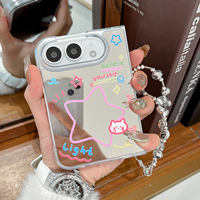 Coque de téléphone mignonne avec miroir de maquillage intégré pour iPhone Duo Fold, en TPU transparent antichoc avec sangle en cristal, personnalisable OEM