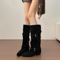 Bottes mi-mollet pour femmes, bottes souples à boucle et à bout pointu, à talons bas, pour un usage quotidien