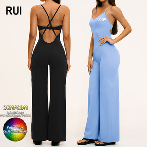 RUIQUWIN New Arrival <b>Women's</b> Yoga Jumpsuit Backless Crisscross Straps V-neck Integrated Athletic <b>Romper</b> Bodysuit Activewear - Product Image 1
