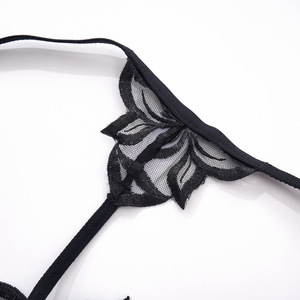 Black <b>Sexy</b> Lace Leaf Embroidery Lingerie <b>Set</b> Women Underwire Mesh Bra and Thong 2 Piece <b>Set</b> Ultra-thin See Through Underwear - Product Image 6