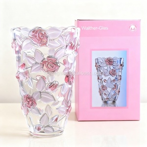 <span class=keywords><strong>Vase</strong></span> de table de <span class=keywords><strong>mariage</strong></span> personnalisé en verre rose, fait main, style Art Déco, cylindrique, écologique, <span class=keywords><strong>gravé</strong></span> de roses florales en relief - Product Image 3