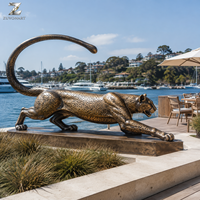 Escultura de Leopardo de Bronce de Tamaño Real, Artesanía en Metal, Estatua de Pantera Resistente para Decoración Comercial de Hoteles, Villas y Jardines
