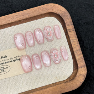 <span class=keywords><strong>Uñas</strong></span> postizas de marca privada, estilo minimalista, color nude, con diseño de ojo de gato y flor de hielo, para uso diario, cortas, hechas a mano, al por mayor - Product Image 2