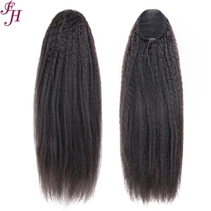 FH Gros Cheveux Remy Cheveux Péruviens Grande Queue de Cheval Crépus Droite Yaki Draw String Cheveux Humains Queue de Cheval - Product Image 4