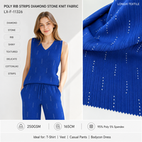 Tissu extensible en poly côtelé avec pierres en diamant, 95% Poly 5% Sp, 250GSM, 165cm, aspect coton brillant, pour gilet T-shirt double face pour filles