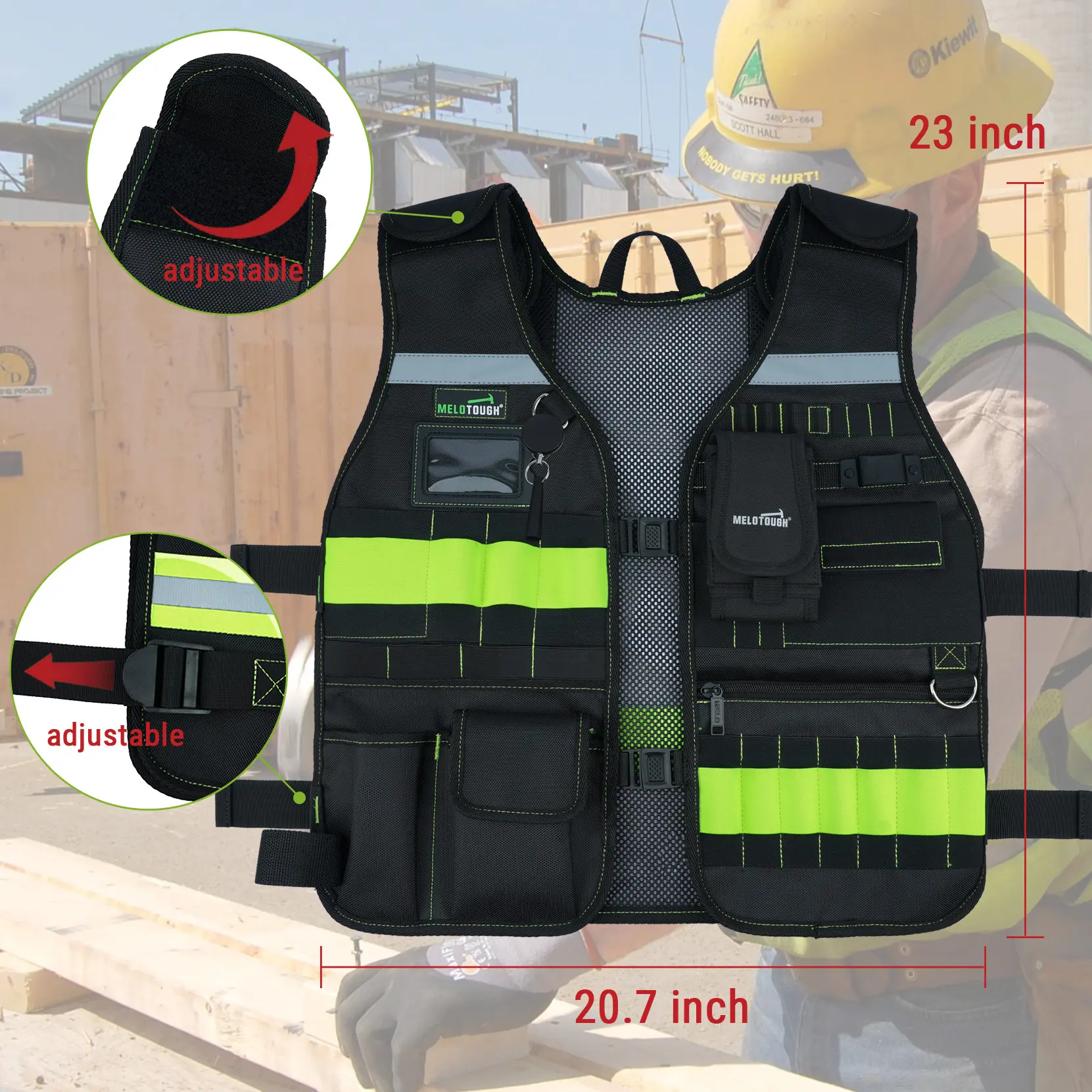 Đa túi công cụ vest, thợ điện thợ mộc công cụ xây dựng vest, phản chiếu an toàn của Nam giới công cụ vest.