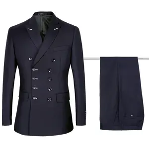 Traje de negócios masculino, traje de negócios estilo coreano de cor azul escura dupla, para homens jovens