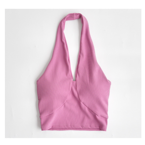 Women Ribbed Halter Crop Tank <b>Top</b> Deep V Neck Built In Padded Slim Yoga <b>Top</b> <b>Low</b> Impact Gym Workout Fitness Vest Wholesale - Product Image 5