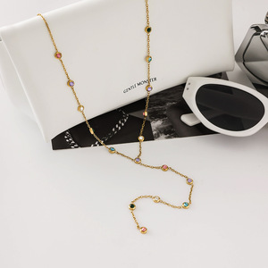 Collana in <span class=keywords><strong>acciaio</strong></span> inox 316L placcato oro Y a goccia con Multi CZ pietre drappeggio gioielli di dichiarazione per le donne ipoallergenico - Product Image 3